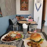 Beyond burger and vegan gyros with tzatziki. at Elephant in the Room in Thessaloniki