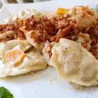 Dumblings in cashew sauce at Elephant in the Room in Thessaloniki