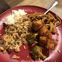 Lo mein, sesame tofu, fried and white rice  at Ma Ma Wok in Charlotte