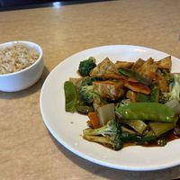 Tofu, veggies, and brown rice.  at Ma Ma Wok in Charlotte