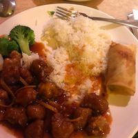 Already dove in before taking a pic. Orange “chicken” combo was so good!  at Ma Ma Wok in Charlotte