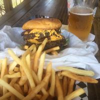 Double bacon cheese burger and fries  at Arlo's Food Truck - The Grackle in Austin