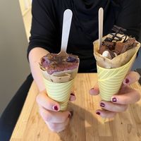 Creme brulé and raw chocolate crepes at Cokofu Cafe in Urasoe