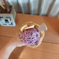 Beniimo crepe at Cokofu Cafe in Urasoe