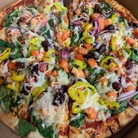 Vegan Greek style pizza at Razzos Pizza And Salads in Hayward