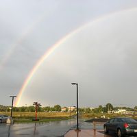 View of double rainbow from Pulse's parking lot - fitting finale to a delightful meal. at Pulse Cafe in Hadley