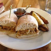 ";Cheese steak"; sandwich, seitan based at Pulse Cafe in Hadley