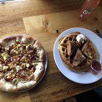 Vegan Hawaiian Pizza and Chickn n Waffles at Pulse Cafe in Hadley
