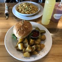 Beyond Burger w Potatoes and Mac and Cheese at Pulse Cafe in Hadley