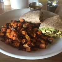 Vegan burrito with sweet potato at True Food Kitchen in Denver