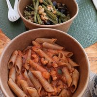Macarrons de blat sarraí, quinoa amb verdures at Mandala Kitchen in Lescala