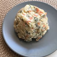 Ensaladilla con veganesa  at Mandala Kitchen in Lescala