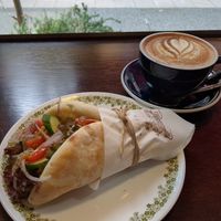 Vegan zesty coffee and sandwich with hummus at Curio Espresso and Vintage Design in Kanazawa