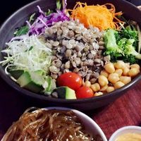 Buddha bowl with quinoa, sprouted lentils, sweet potato, avocado, garbanzo beans, steamed veggies at Greens Garden Round Rock in Round Rock