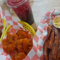 Cauliflower wings... spicy!  Filling smoothie! at Vibrations in Gary