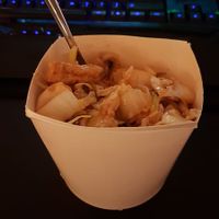 Take away box with tofu, sweet sour sauce, white rice and vegetables. Yum! at Mr. Wok in Heerlen