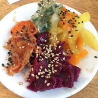 Kimchi tasting plate for beginning  at Vegan Yes in East London