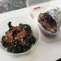 Yum red cabbage sushi roll and wakame pomodoro  at Vegan Yes in East London