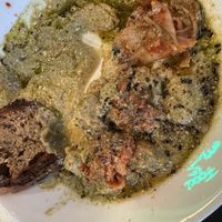 Pesto gnocchi (halfway through) with red kimchi (you pick which one)  at Vegan Yes in East London