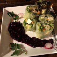Avocado fresh spring roll with berry sauce at Loca Kitchen in Tokyo