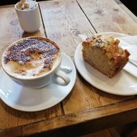 Cappuccino with soy milk and vegan banana bread at Accents Coffee & Tea Lounge in Dublin