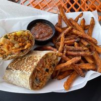 Hippie burrito and sweet potato fries   at Grasse's Grill in Sister Bay