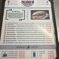 Menu at Phi Banh Mi in Hoi An