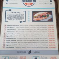 Menu at Phi Banh Mi in Hoi An