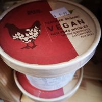 Vegan noodle pots at Precious Organics in Willagee