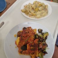 Sicilian polenta, gnocchi with cheese and pears at VegaKucko in Budapest