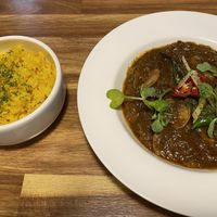 Mushroom masala and turmeric rice   at Bollywood Indian Restaurant in Busan
