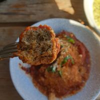 Meatballs $11 +vegan tax at Versachi Pizza and Wine Bar in South Yarra