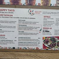Happy Taco Menu at Eva's Original Chimneys in Toronto