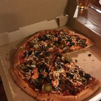 Vegan hola amigo on thick white crust at Real Things Pizza in Naramata