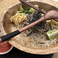 New dish called Soba, spicy sriracha is served aside  at Verde Sazon in Santiago