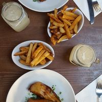 Vegan 'fish' and chips  at Cantina in Paignton
