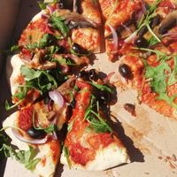 Recommend as a few very good vegan mains. I had Mushroom, red pepper, olive and vegan cheese pizza and husband had the hummus and avocado wrap. Both really delicious!  at Cantina in Paignton