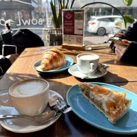 Cappuccino with oat milk, apricot cake  at Beetnut in Zurich