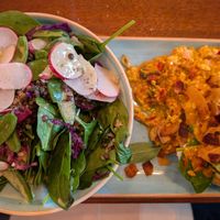 Bagel with tofu scramble and a gigantic side salad (with quinoa and lentils). at Beetnut in Zurich