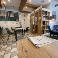 interior w/ covid protection (mid 2021)  at Katzencafe Miezhaus in Bielefeld