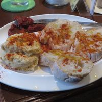 Hummus plate with dried tomatoes (vegan) at Katzencafe Miezhaus in Bielefeld