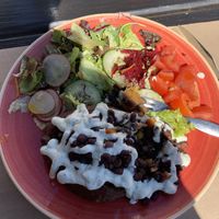 Sweet potato with black bean stuffing and lime  at Raizes in Quarteira