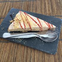 Peanut butter and coffee with cookie dessert. Yum! at Raizes in Quarteira