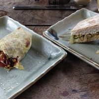 Veg panini & tea leaf salad wrap at Big Bite Home Style Veggie Cafe in Koh Tao