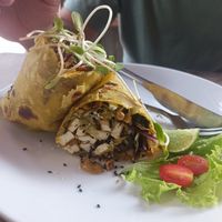 Rapp with olives, some leaves and Tofu ( the tofu was not in the menu, we asked for it and they added with extra charge) #Veganuary at Big Bite Home Style Veggie Cafe in Koh Tao
