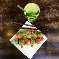 Green juice and Vietnamese rolls at Big Bite Home Style Veggie Cafe in Koh Tao