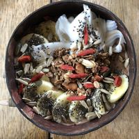 Banana chocolate coconut smoothie bowl  at Big Bite Home Style Veggie Cafe in Koh Tao