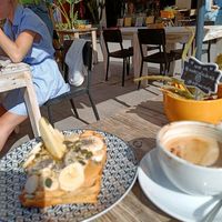 Waffle with coffee at Nude Cafe in Ibiza