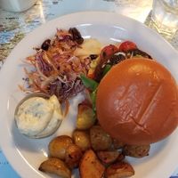 Impossible Burger, with Amazing Roasted Potatoes and Herb Aoili and a Ginger side salad at Atlas Bar in Copenhagen