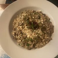 Mushroom risotto with cashew cream  at Atlas Bar in Copenhagen